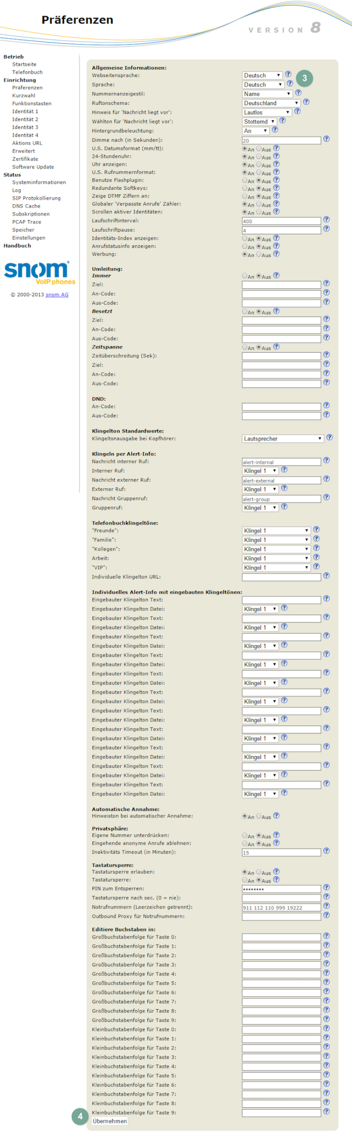 Präferenzen snom 320