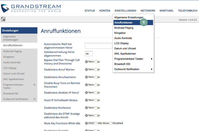 Anruffunktionen Grandstream GXP1780